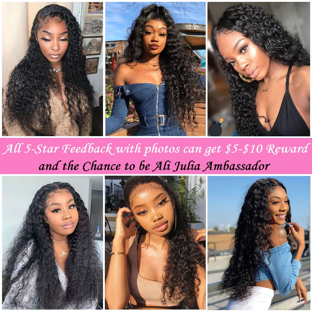 Ali Julia Hair Brazilian Deep Wave Closure Free Part 4X4" 100% Human Hair Remy Lace Closure Pre Plucked 150% Density