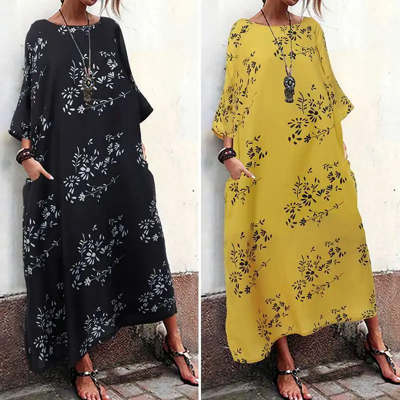 VONDA женское платье весна лето 3/4 рукав богемный принт Макси длинное платье пляжный сарафан Повседневные Вечерние платья Большие размеры