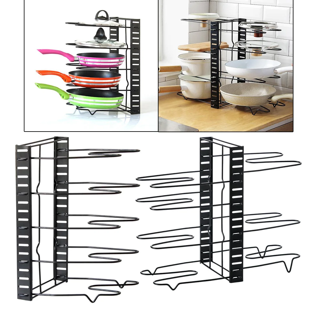 Pot Pan Rack Organizer Adjustable Holder Kitchen Cabinet Pantry Pot Lid