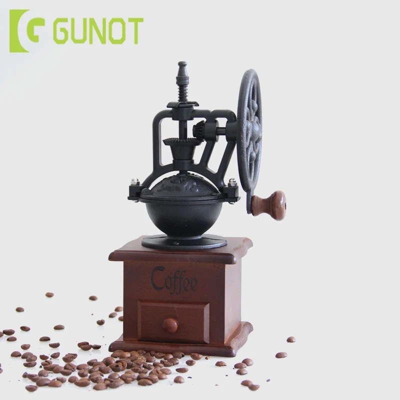 

GUNOT Retro Style Manual Coffee Grinder Solid Wooden Coffee Bean Mill Grinding Wheel Design Manual Grinding Machine Kitchen Tool
