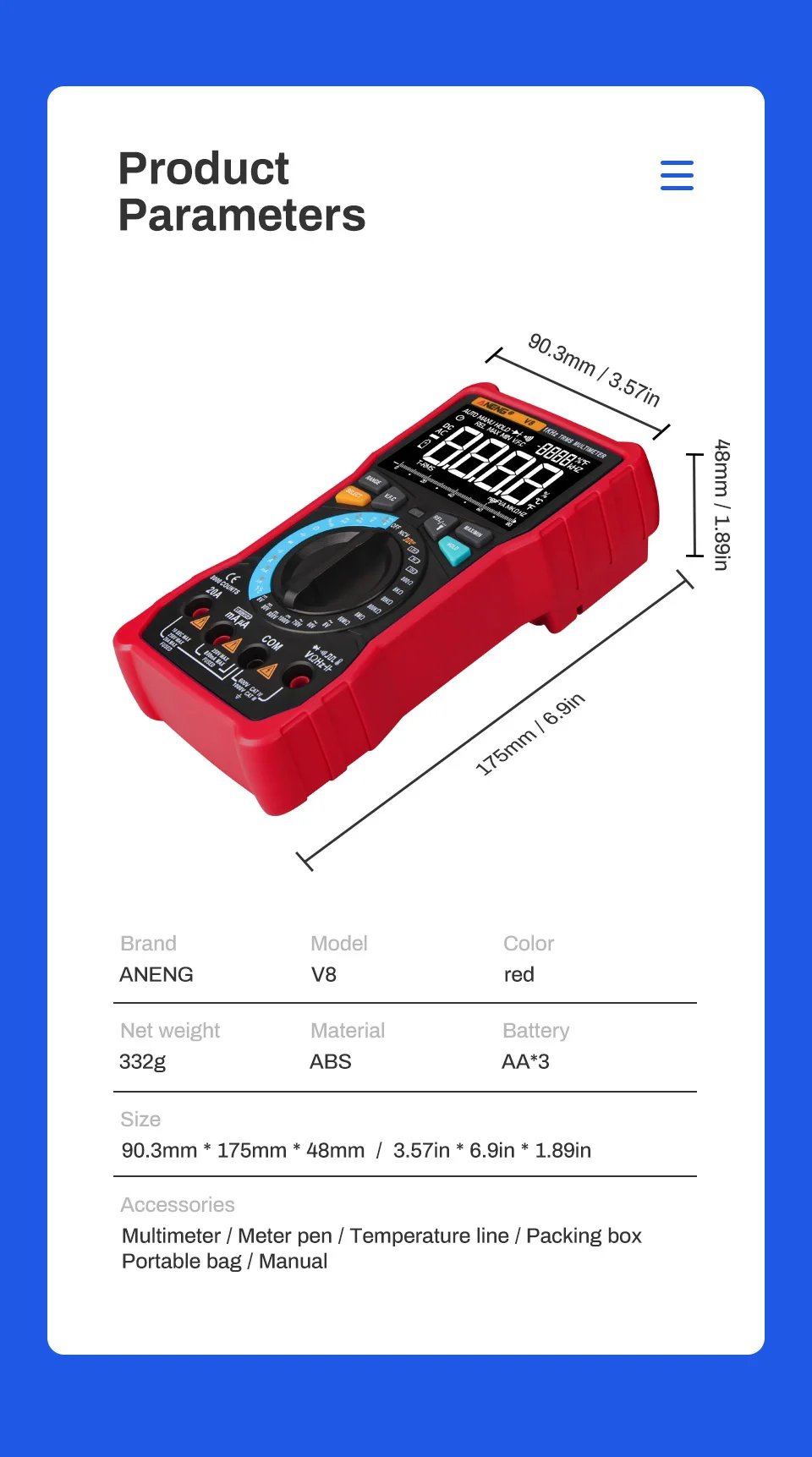 ANENG V8 ЖК-цифровой мультиметр Профессиональный 8000 NCV True RMS AC/DC напряжение тока резистор конденсатор транзисторный тестер