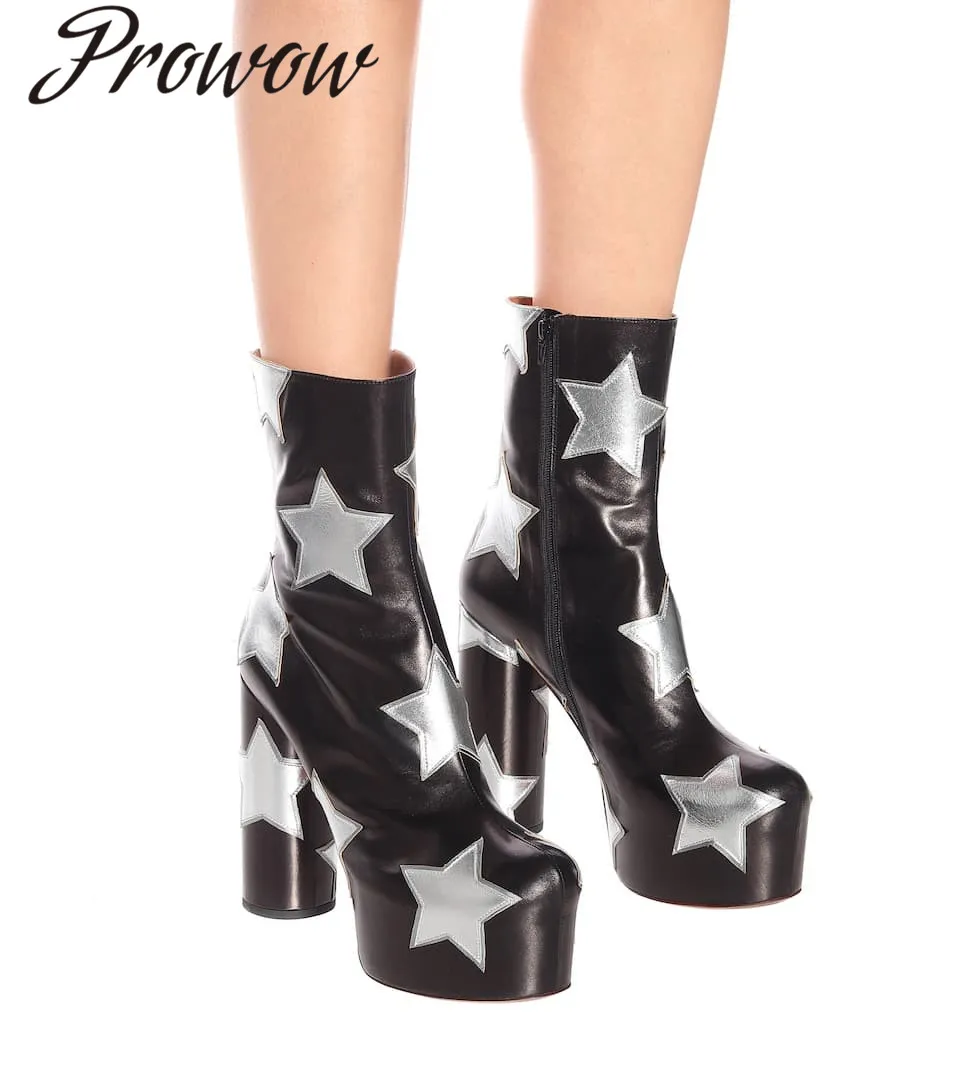 

Prowow New Genuine Leather Sexy Platform Ankle Boots Round Toe Thick Heel HIgh Heel Autumn Winter Boots Shoes Women