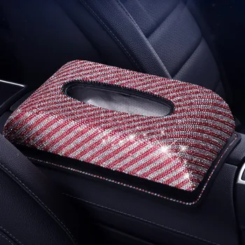 

Luxury Strip Car Tissue Box Holder Crystal Diamond Paper Organizer Napkin Block Type in Amrest Interior Accessories For Girls