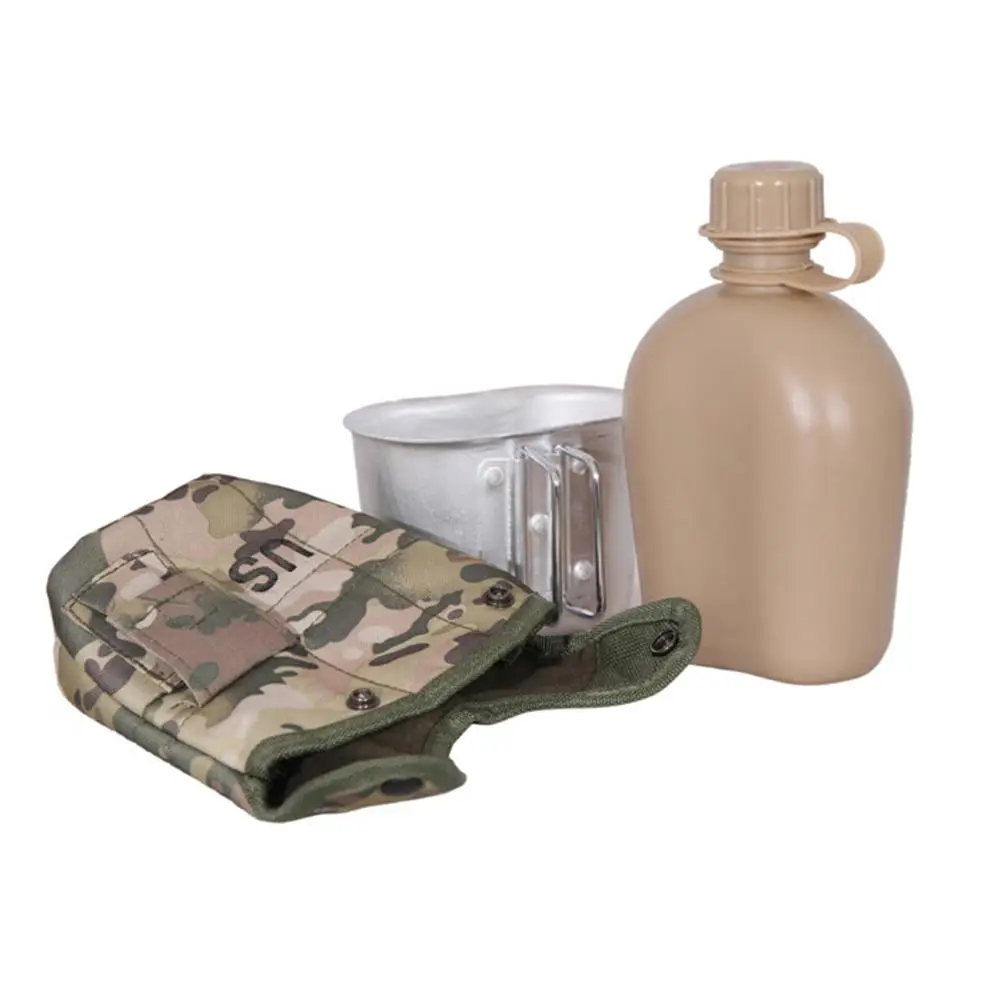 HobbyLane Three-piece Army Kettle with Lunch Box Tactical Combat Sports Outdoor Water Bottle 1L Portable Aluminum Lunch Box Hot