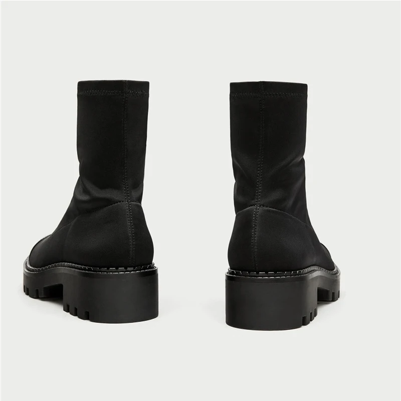 Г., осенне-зимние женские сапоги-Носки Черные полусапожки Ботинки martin из эластичной ткани с круглым носком модная обувь на плоской платформе в стиле панк