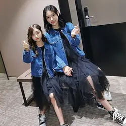 2019 осенние джинсовые синие рубашки и черные платья Одинаковая одежда для мамы и дочки платья для мамы и дочки с единорогом