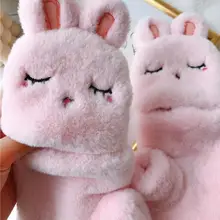 Модные женские зимние милые теплые флисовые толстые плюшевые перчатки с кроличьим мехом, зимние перчатки для женщин, Пуховые перчатки, ручная работа, лыжные перчатки 30O10