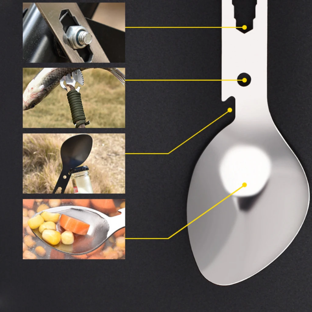 Tableware Spoon Multi Tool Can Opener Flatware Portable Bottle Cutlery Multitool Camp Utensil Fork Spork Stainless Steel Picnic