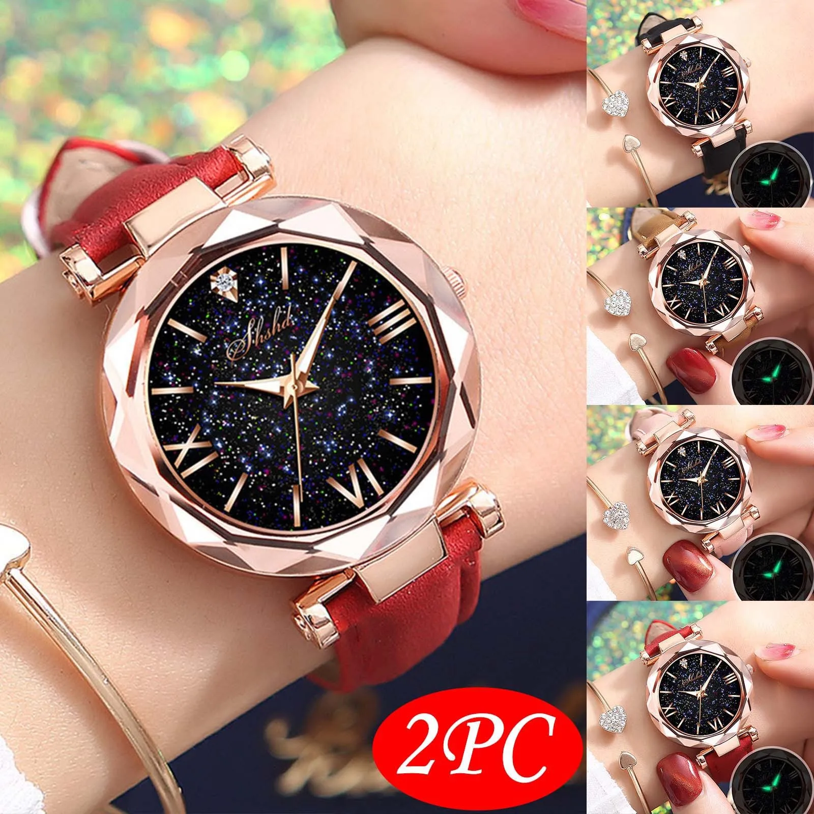 

2PC Fluorescent frosted belt star watch Unisex Stars Little Point Frosted Belt Watch Dotted With Roman Scale Watch Korean 03*