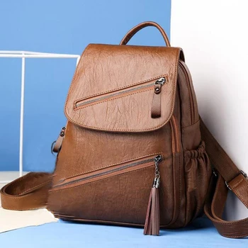 

New Vintage Tassels Backpack PU Leather Rucksack Large Capacity School Bag For Teenager Travel Multifunctional Bag High Quality