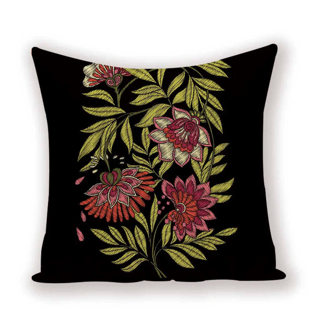 Цветок Птица Декоративная Подушка Чехол растение красочный чехол для подушки черный льняной цветочный на диван-кровать для дома подушки Чехол - Цвет: L1495-6