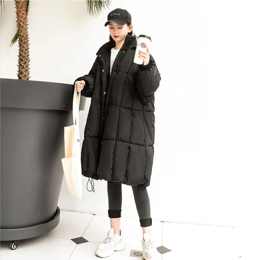 Black Parka Новое поступление, женская зимняя однотонная куртка с капюшоном и рукавами «летучая мышь», теплая длинная парка с хлопковой подкладкой, женская верхняя одежда C99032F - Цвет: Black Parka