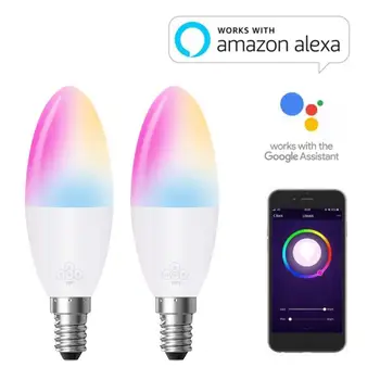 

2pcs Candle Shape Smart RGB Wifi Light Bulb E27 E14 B22 Intelligent LED Light Bulb Dimmer Lamp Compatible With Alexa Google Home