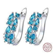 Роскошные 925 пробы серебряные серьги-гвоздики блестящие синие AAA CZ циркониевые серьги-гвоздики 3 цвета серьги для женщин pendientes brincos