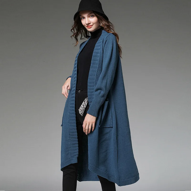 

[LANMREM] 2019 Autumn And Winter New Products Fashion Solid Color Pocket Long Loose Knit Cardigan Women PA471