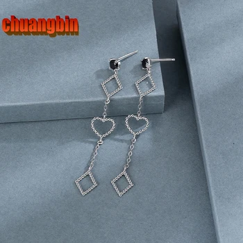 

High Quality S925 sterling silver creative love earrings Studs female Korean exaggerated long tassel Zircon Gifts ear Threads