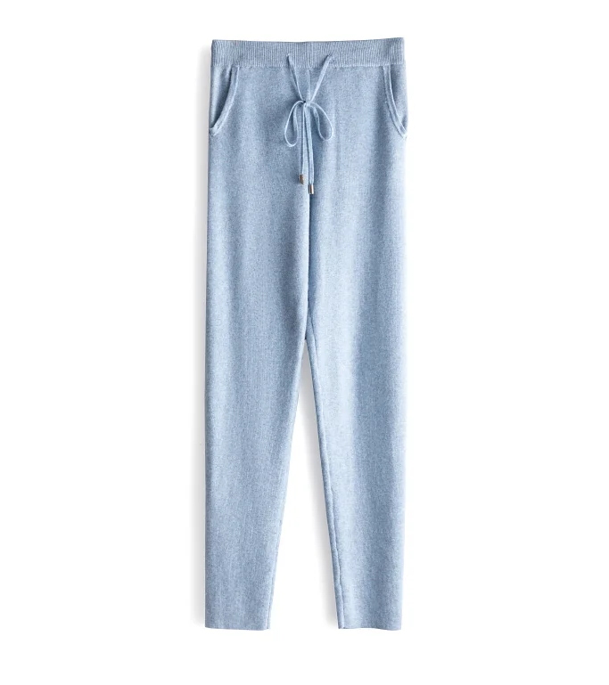 Небесно-голубой Pants Women Special Offer Wool Microfiber Pants For Women Boutique Cashmere Knit Casual Female New Wild High Waist Slim - Цвет: Небесно-голубой