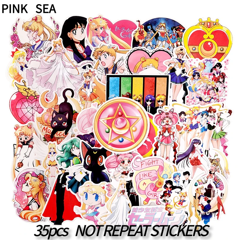 35Pcs/set Sailor Moon SAILOR MOON Cartoon Anime Sticker For Uncharted Cute Decals Guitar Phone Case Gift Kids Laptop Suitcase