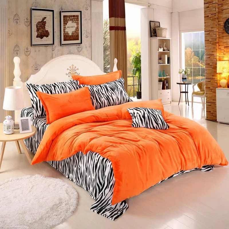 orange zebra Зимний детский полосатый комплект с принтом «Зебра», Флисовая теплая постельное белье фланелевый флисовый постельное белье 3/4 шт. дома постельное белье caroset домашний текстиль постельное белье - Цвет: orange zebra