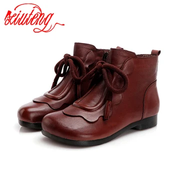

Xiuteng 2020 Womon Genuine Leather Shoes Woman Lace Up Autumn Ankle Boots Female Rubber Boots Ladies Flat With Sport Shoes