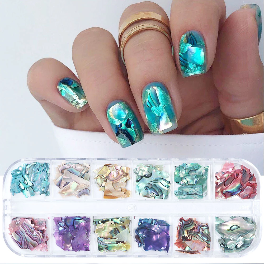 Irregular Abalone Shell Nail Art Glitter Natural Sea Shell Slices Nail Charms Flake Powders