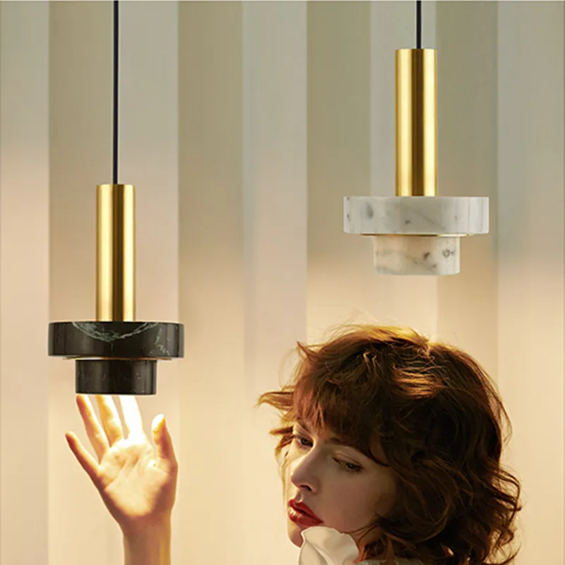 

Nordic Ins Japanese Marble Terrazzo gold Pendant Lights Led Luxury Living Room Bedroom Bedside Bar Hallway Decor Salon