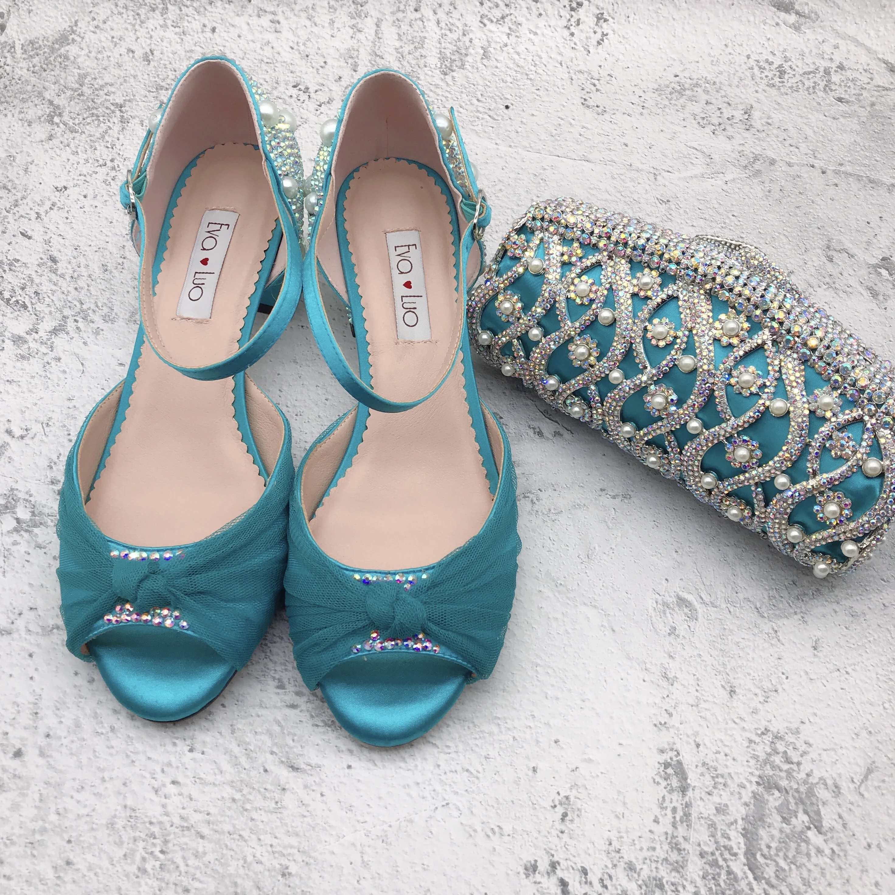 Buy Blue Low Heel Shoes M and W Width Comfortable Heel 200 Colors, Short  Thick Heel, Satin Open Toe Sandals, Crystals and Pearls, Wide Width Online  in India - Etsy