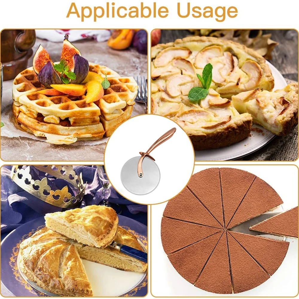 EHZ Pizza Cutter Wheel Food Grade Stainless Steel Cutter Wheel Smooth Rotating Sharp Blade Professional Pizza Rose Gold