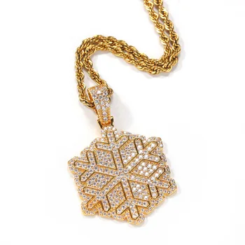 

Hip Hop Men Gold Zircon Snowflake Pendant Copper Inlaid Necklace Pendant hip hop Crystal Miami Necklace Chain For Men