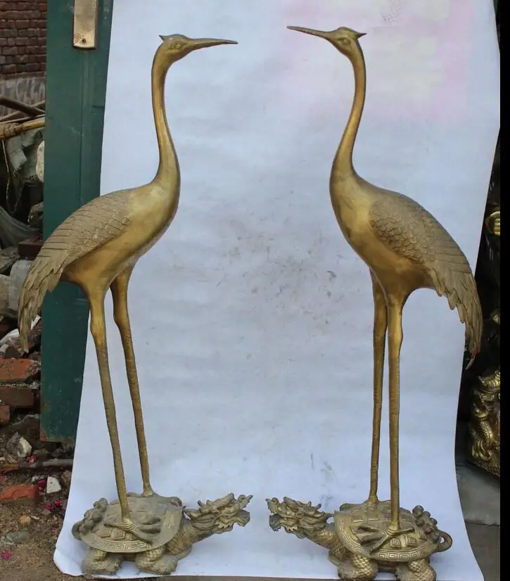 fafa8800144&lt&lt46&quot Huge Chinese Brass Long Life Dragon Turtle Tortois Crane Pair Statue | Дом и сад
