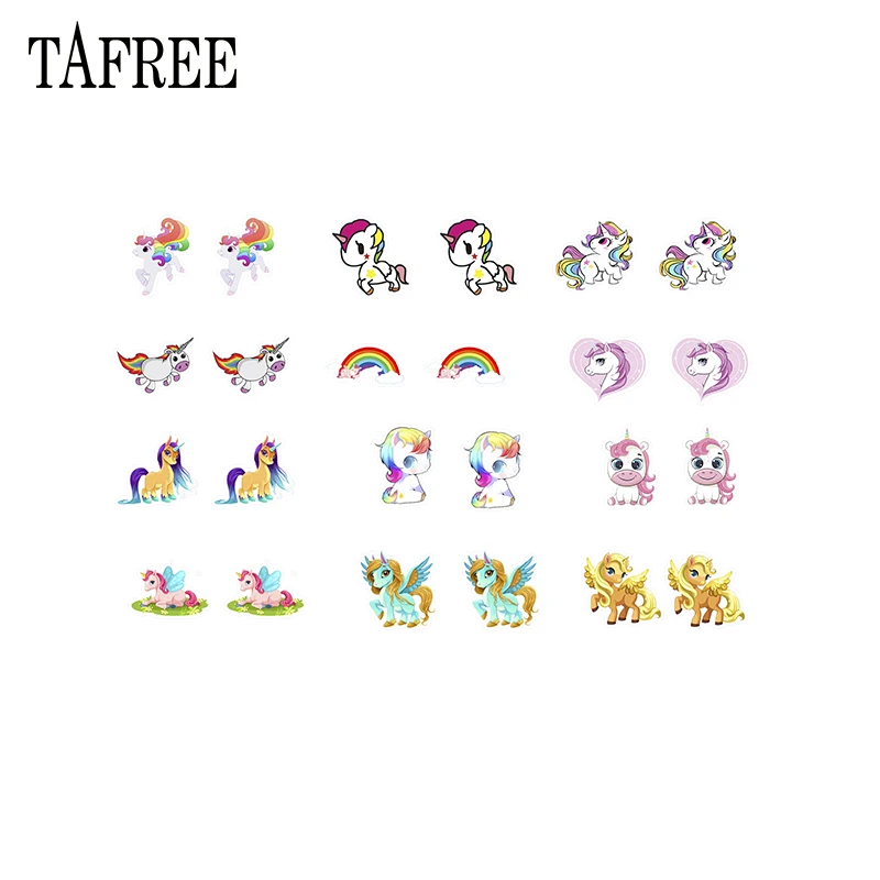 Серьги-клипсы TAFREE из полимера серьги в виде единорогов ПВХ акриловые эпоксидные