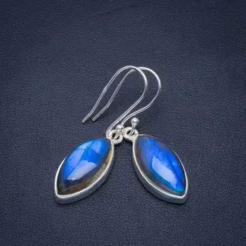 

Natural Blue Fire Labradorite Handmade Unique 925 Sterling Silver Earrings 1.5" B2890