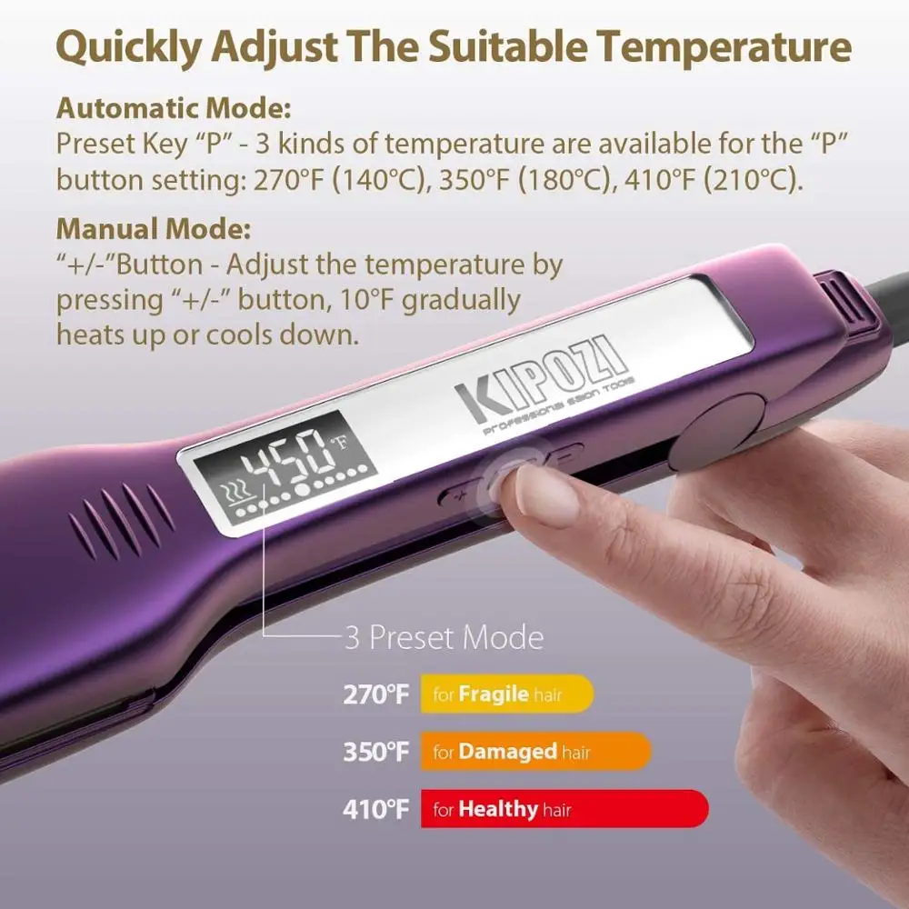 KIPOZI Professional Titanium Hair Straightener Iron Fast Heating 1.75 Inch Wide Plates LCD Flat Iron Curling Iron Styling Tool 6