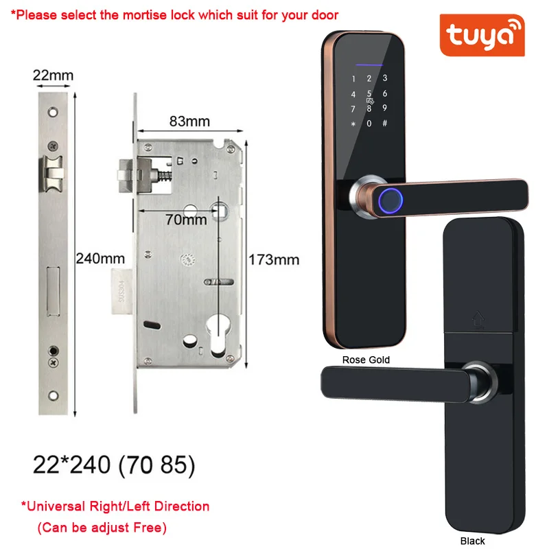 Tuya Wifi Electronic Smart Door Lock With Biometric Fingerprint / Smart Card / Password / Key Unlock/ USB Emergency Charge electric door lock Access Control Systems