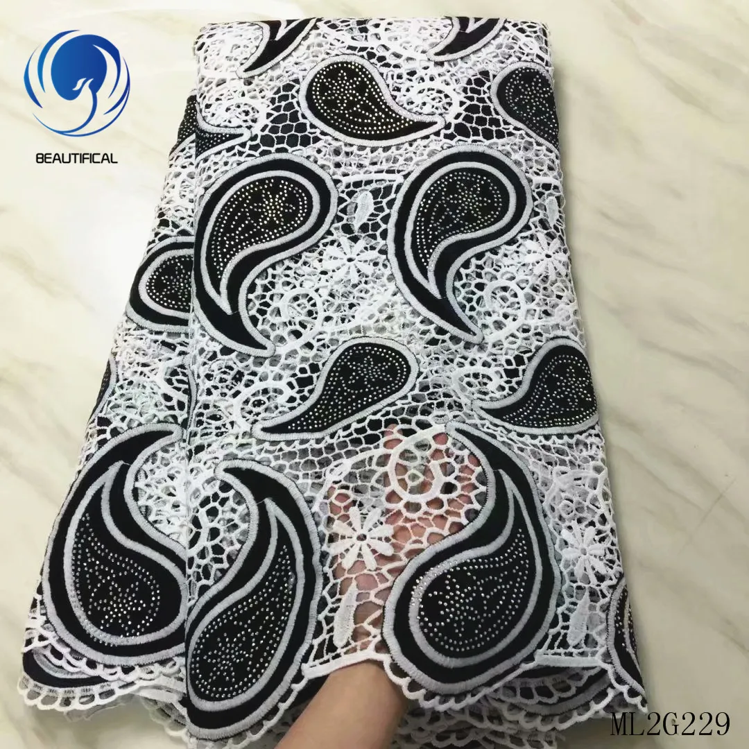 

BEAUTIFICAL african lace fabrics 2019 Latest Flannel fabrics mix guipure cord lace fabric with stones for dress 5yards ML2G229