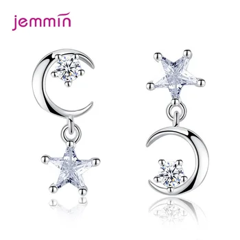 

Personality Moon & Star Vintage 925 Sterling Silver Earrings AAAAA Cubic Zirconia Fashion Jewelry Ear Pin For Female Girls