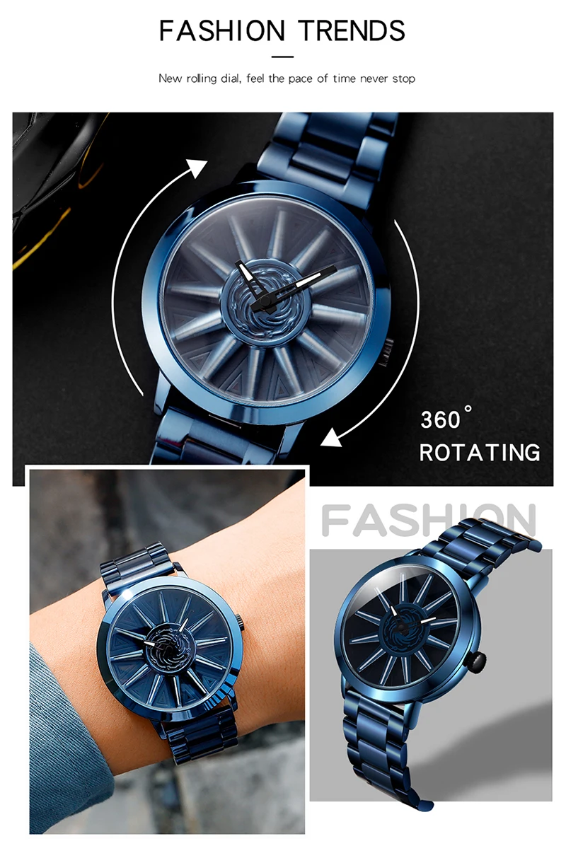 Мужские наручные часы с вращающимся колесом, Топ бренд, Роскошные наручные часы, мужские кварцевые часы для мужчин, часы с ремешком из нержавеющей стали
