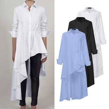 

ZANZEA 2020 Casual Long Sleeve Tops Stylish Asymmetrical Blouse Women's Button Shirts Female Lapel Lace-Up Blusas Oversize Tunic