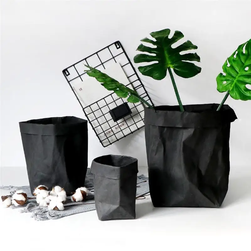 Washable Kraft Paper Storage Container Decorative Reusable Paper Bag