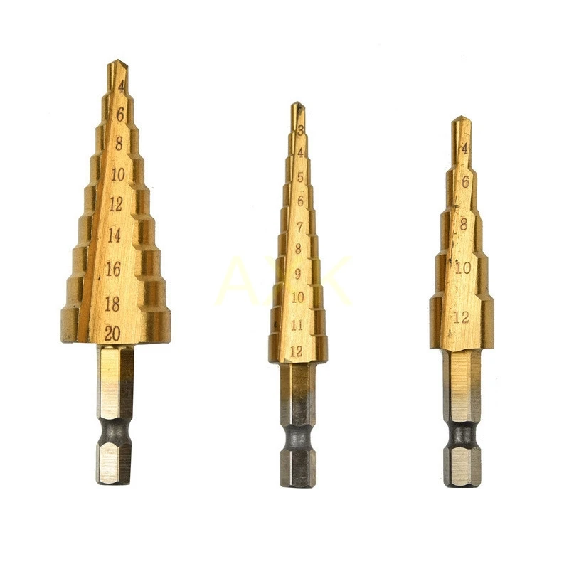 3-12mm 4-12mm 4-20mm HSS Straight Groove Hexagonal Step Drill Bit Set Titanium Coated Wood Metal Hole Cutter Core Drill Bit Set