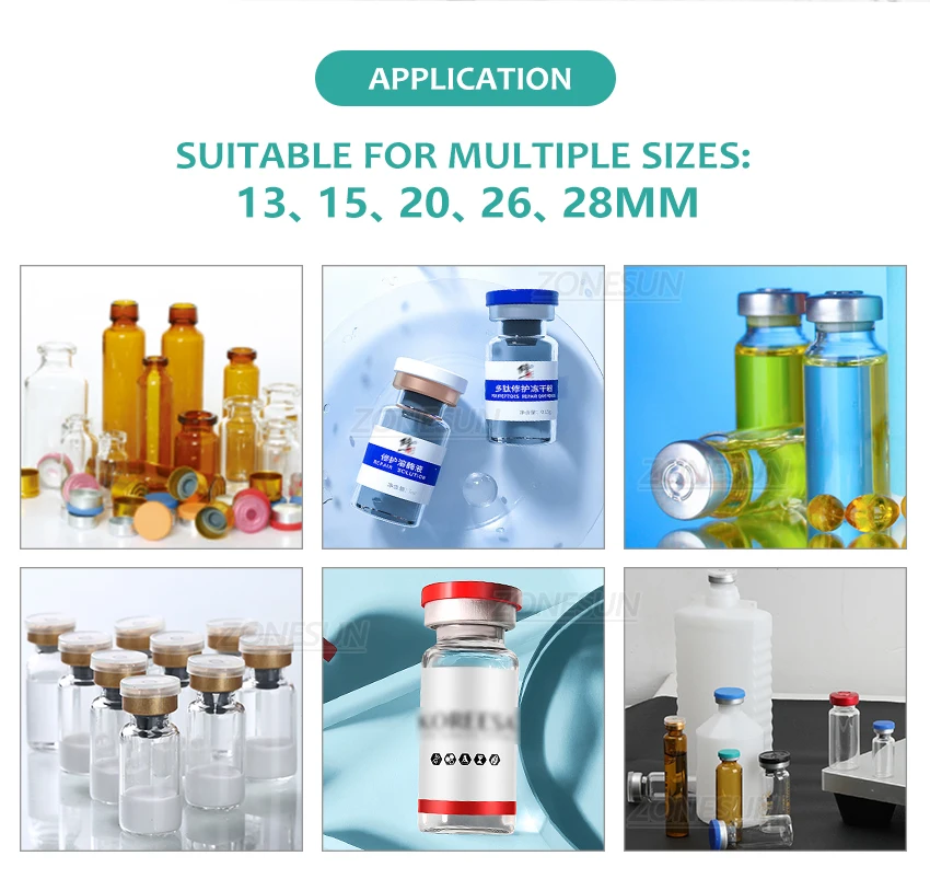 ZONESUN Manual Oral Liquid Bottle Capping Machine Penicillin Glass Vial Crimping Crimper Tools Sealer 13.15.20.26.28mm ZS-TVC2