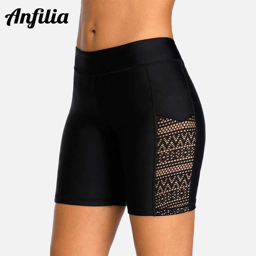 Anfilia Women's Boyleg Swim Trunks High Waisted Lace Hollow Out Board Shorts Swimming Shorts плавки женские пляжные 1