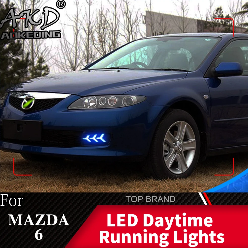 

AKD 2PCS LED Daytime Running Light For Mazda 6 2005 2006 2007 2008 Flowing Turn Signal Function 12V Car DRL Fog Lamp Decoration