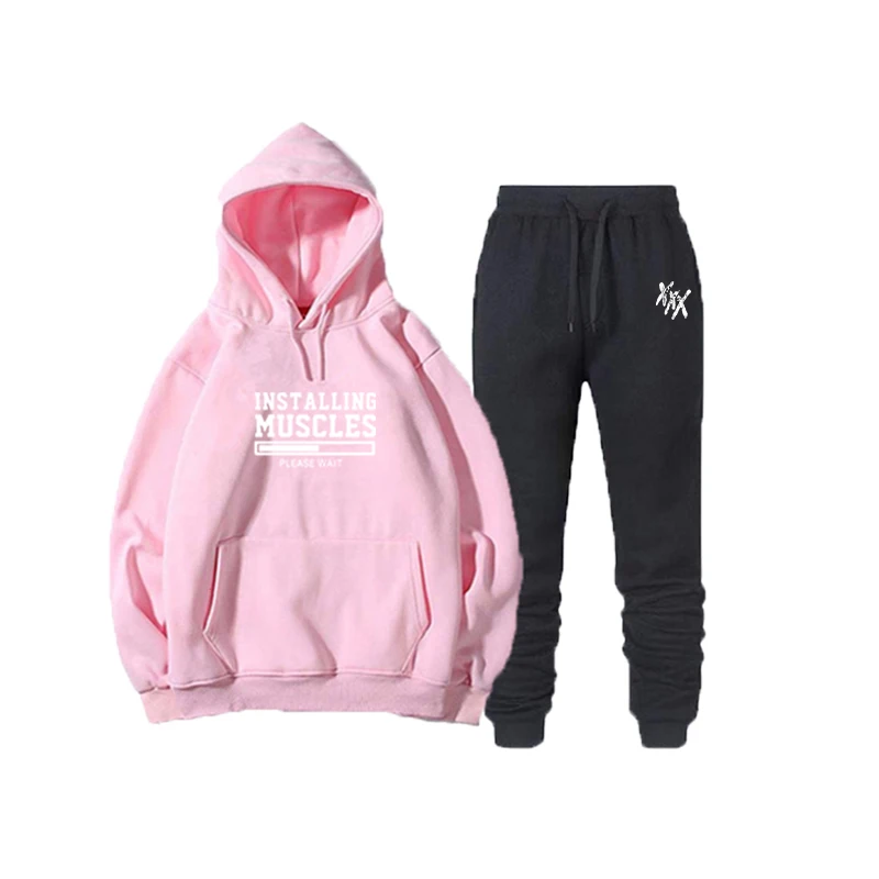 7 pink Осенне-зимняя женская толстовка с капюшоном, куртка+ спортивные штаны для бега, мужские костюмы с принтом, спортивный топ с длинными рукавами, цветная брендовая одежда - Цвет: 7 pink