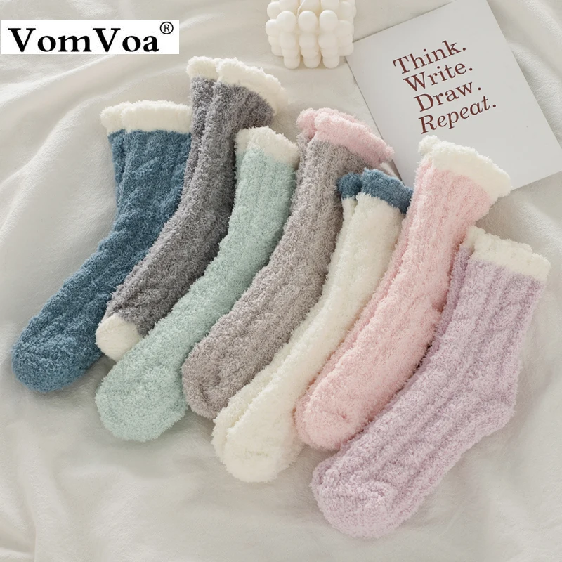 VomVoa/Новинка; сезон осень-зима; домашние носки-тапочки; кораллы; вельветовые; с добавлением летней подушки; плотные, теплые, сохраняющие тепло носки