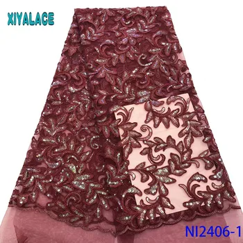 

High Quality Most Popular New Style African Lace Fabric sequins Applique Lace for Wedding Bridal Dress Lace Fabric YANI2406B－1