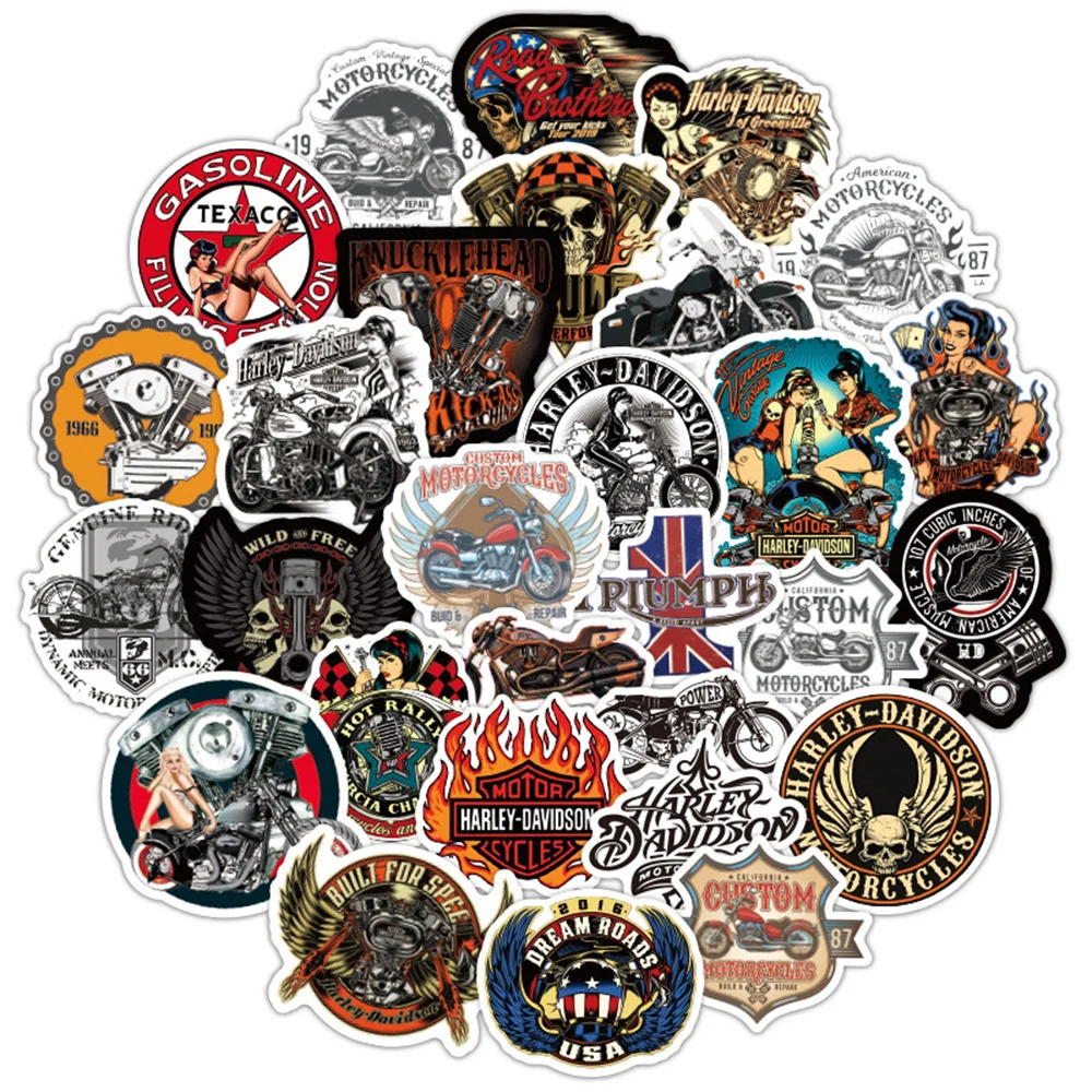 10/30/50PCS Retro Motorcycle Theme Graffiti Sticker Laptop Guitar Luggage Skateboard Bike Waterproof Toy Gift Sticker Wholesale