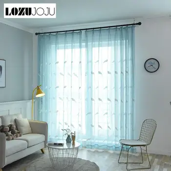 

LOZUJOJU 1 Piece Embroidery Birds Tulle Curtains Sheer Branched Draperies Pastoral All Match Home Decor Modern Elegant Bedroom