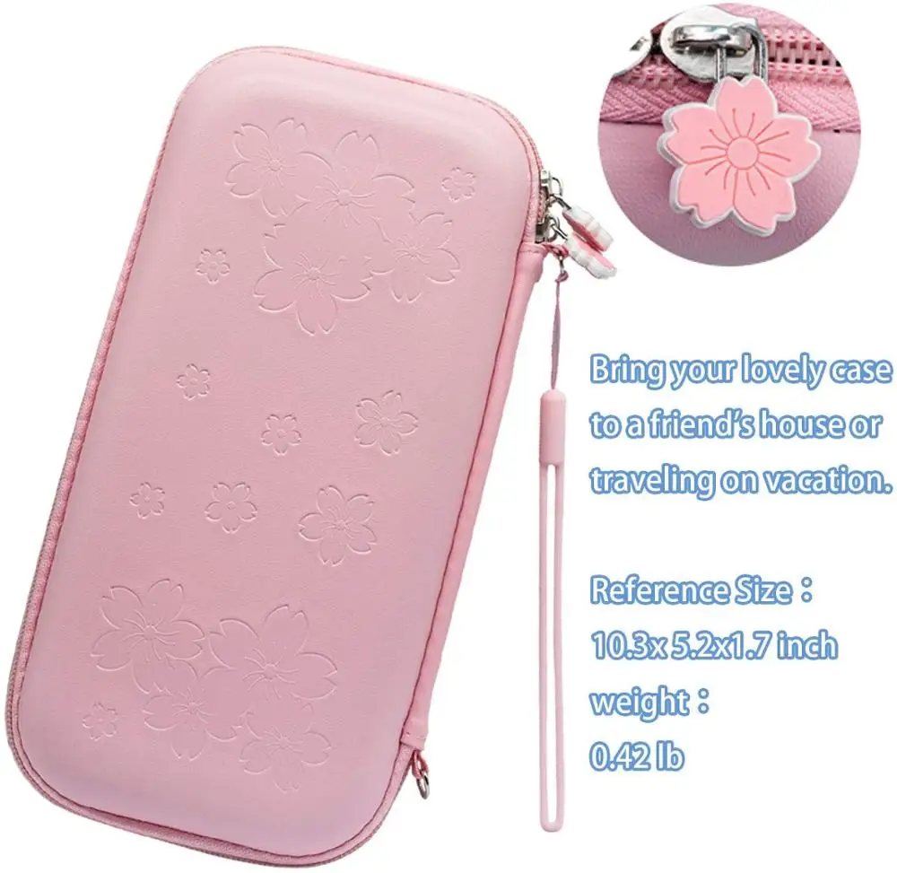 Viagem Carrying Case Acessórios Kit para Nintendo Switch Lite Console Suporte Protetor de Tela de Vidro Sakura Polegar Caps Aderência Rosa - Image 2