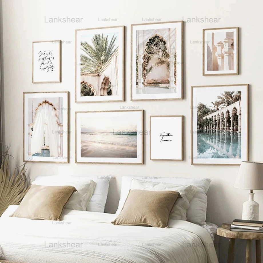 

Nordic Islamic Wall Art Canvas Painting Soft Light Beach Palm Leaf Garden Quotes Posters and Prints Pictures for Home Decoration